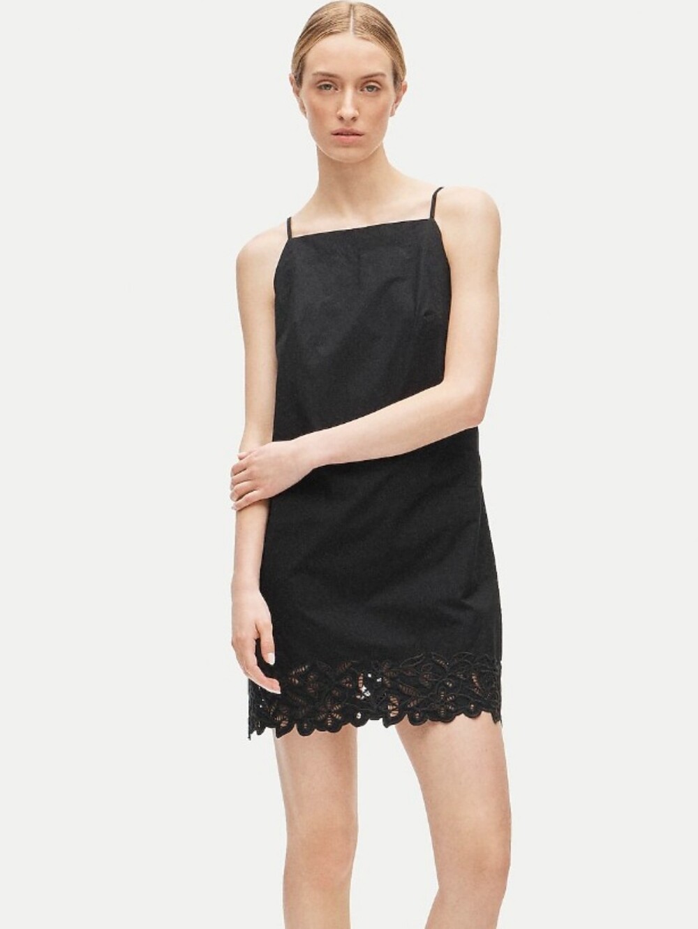 J Crew Tall High-squareneck mini dress in cotton poplin CV649 Size 8 Tall Black